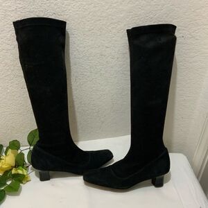 Cole Haan Black Leather Pull On Block Heel Sock Boots Shoes Women's 6 B